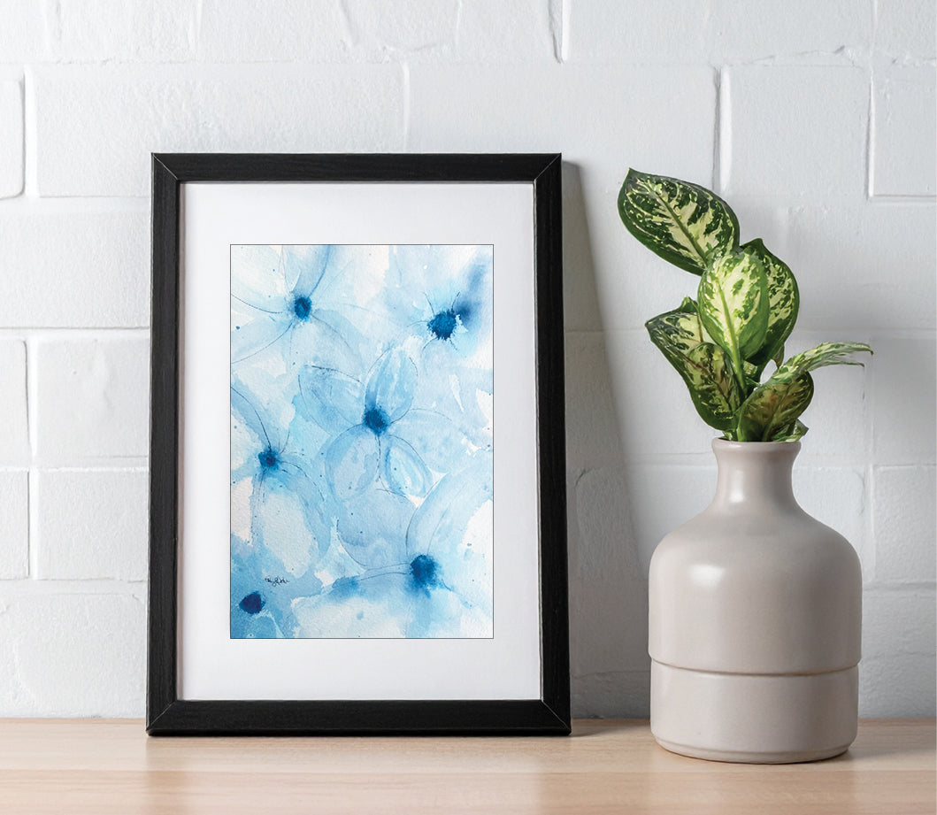 Blue Abstract Blooms Original Watercolor Painting