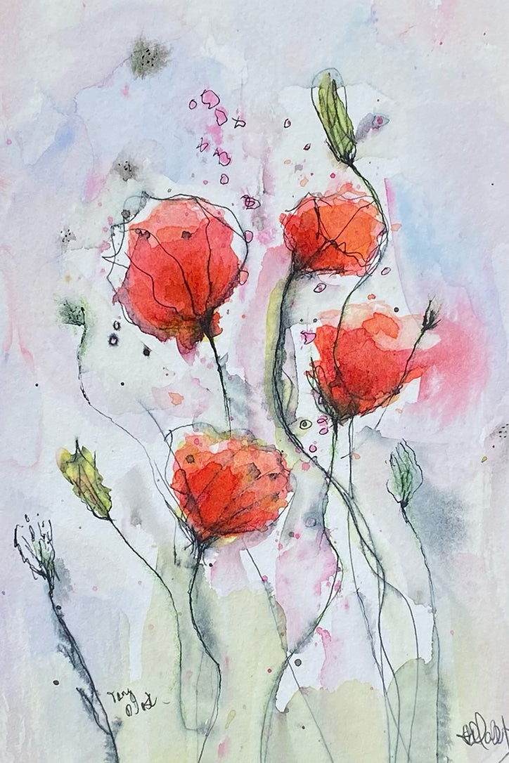 Bright Orange Blooms Original Watercolor Painting