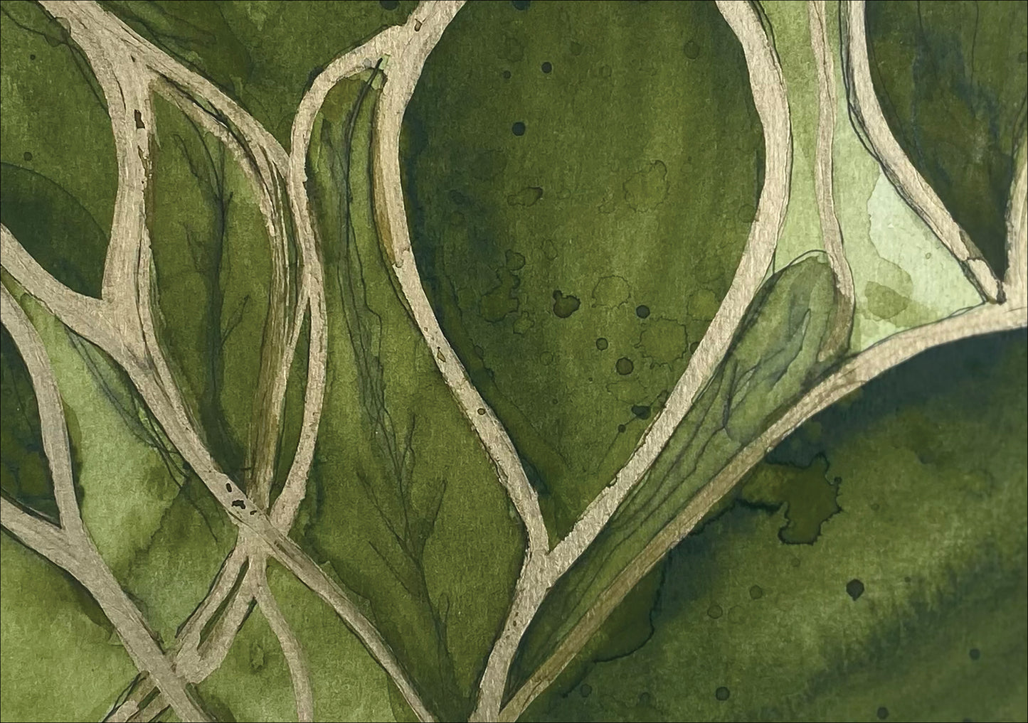 Green & Gold Abstract Foliage Original Watercolor & Gouache Painting