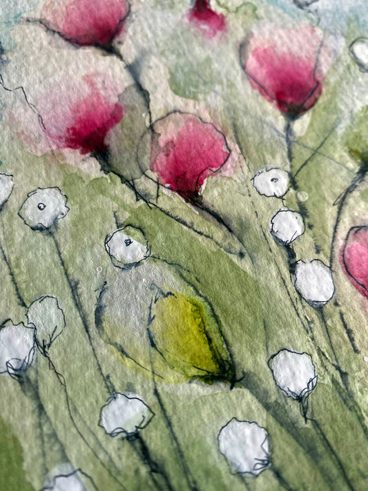 Pink and White Blooms Original Watercolor Painting