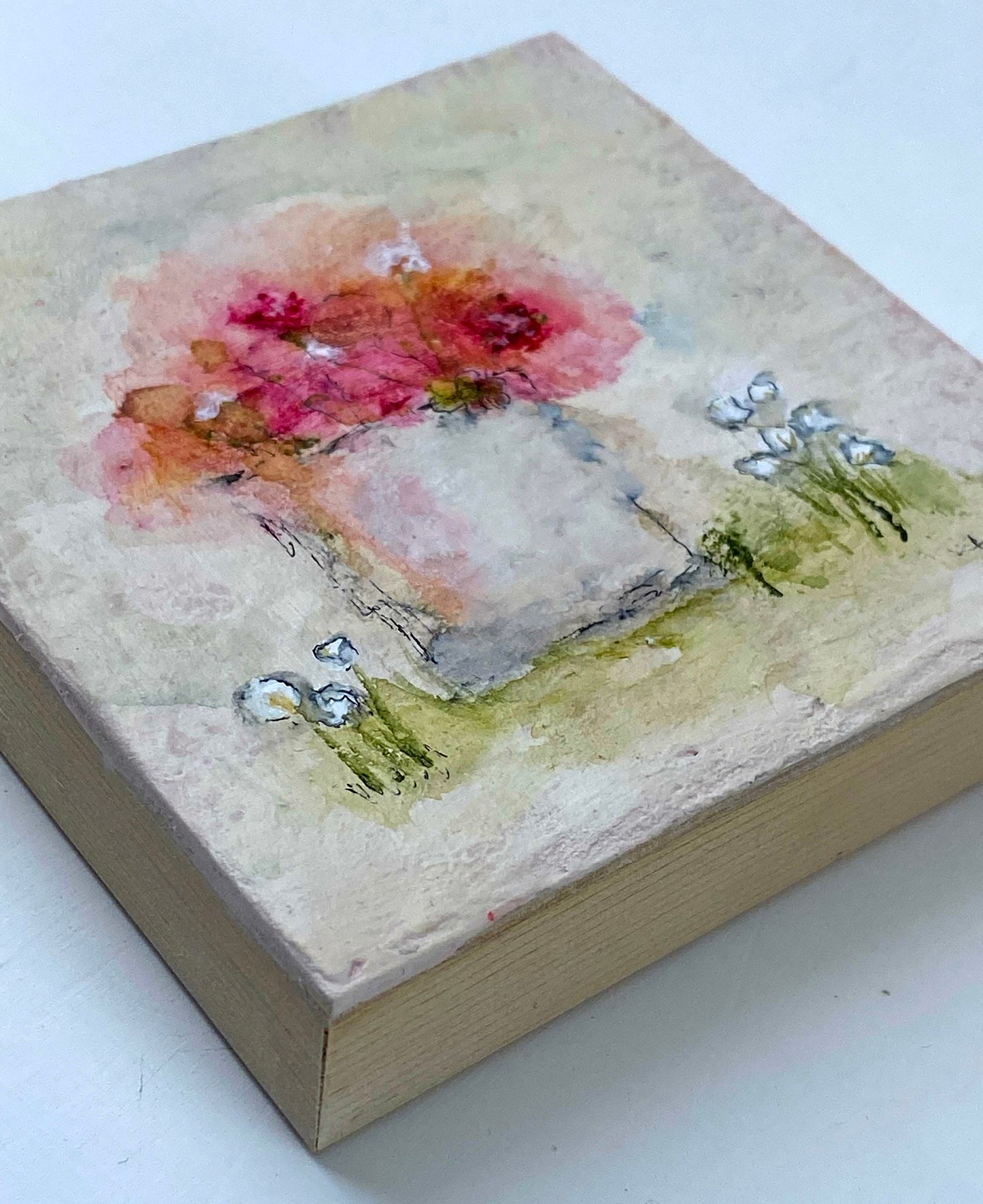 Abstract Flowers Wood Panel Original Art