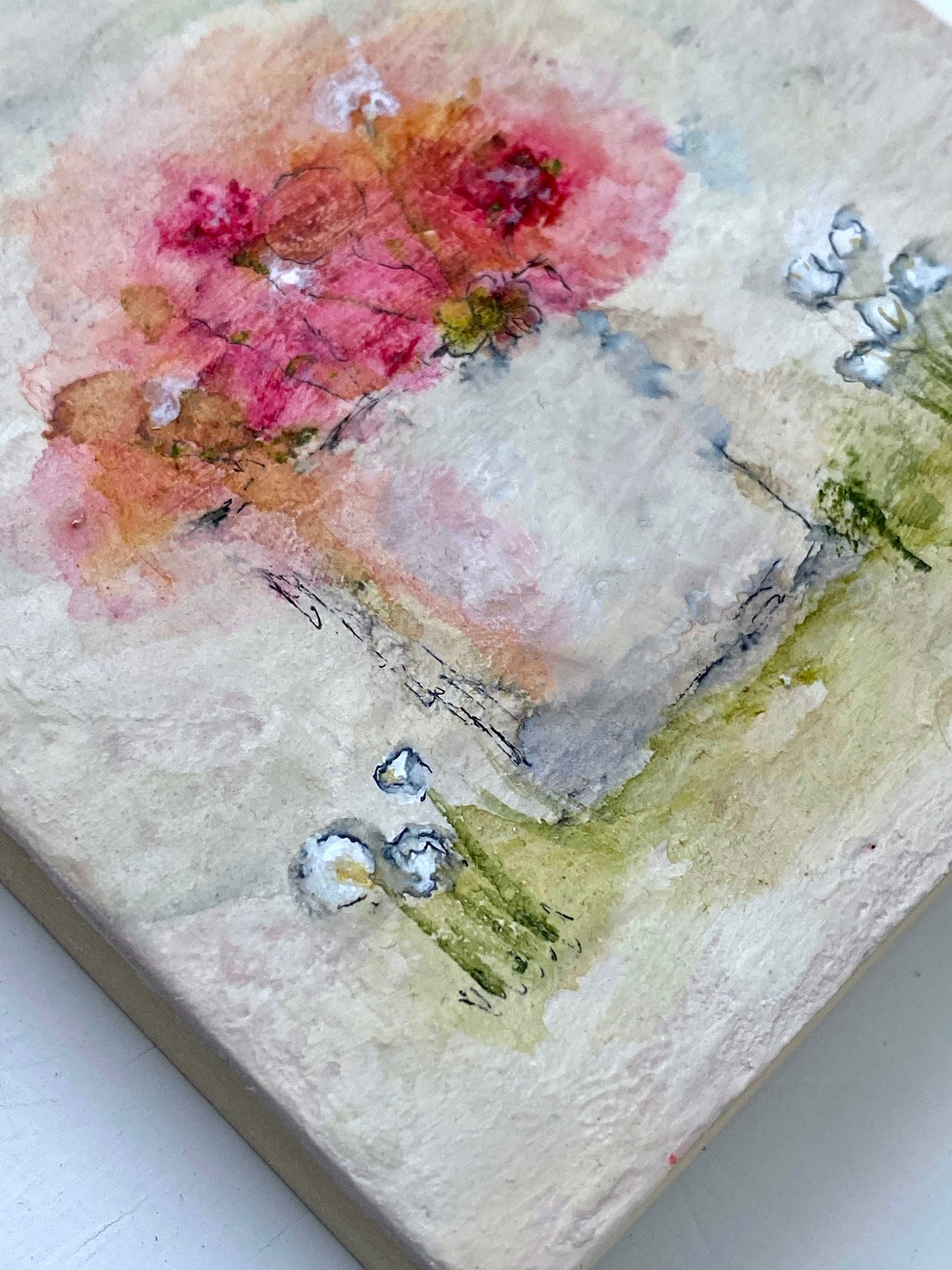 Abstract Flowers Wood Panel Original Art