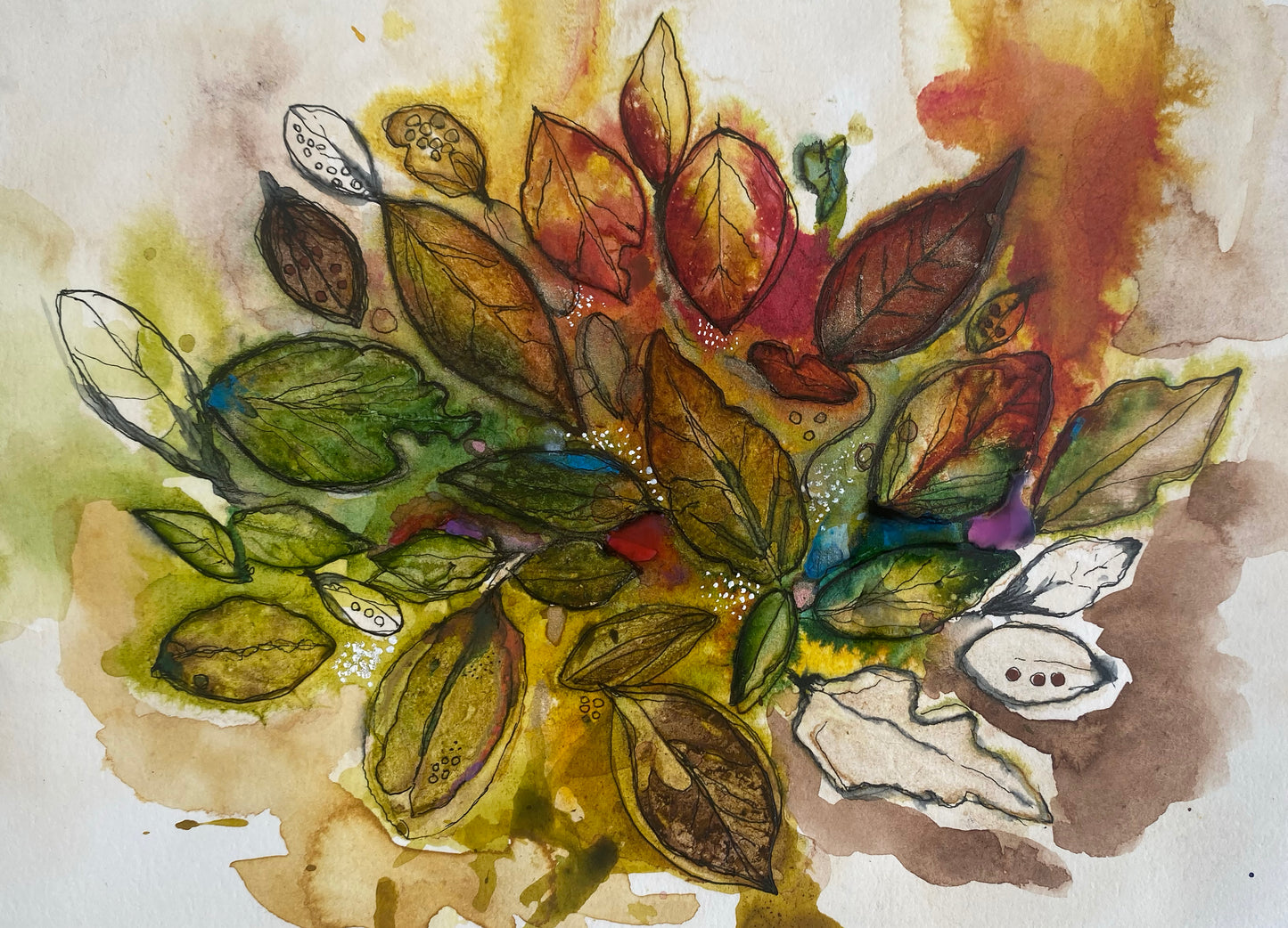 Abstract Leaves Mixed Media Giclee Fine Print