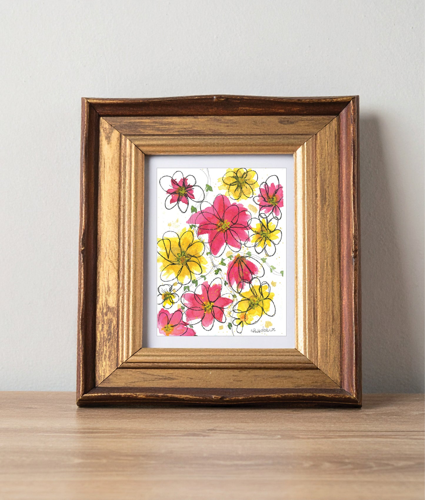 Pink and Yellow Wildflowers No. 1 Original Painting