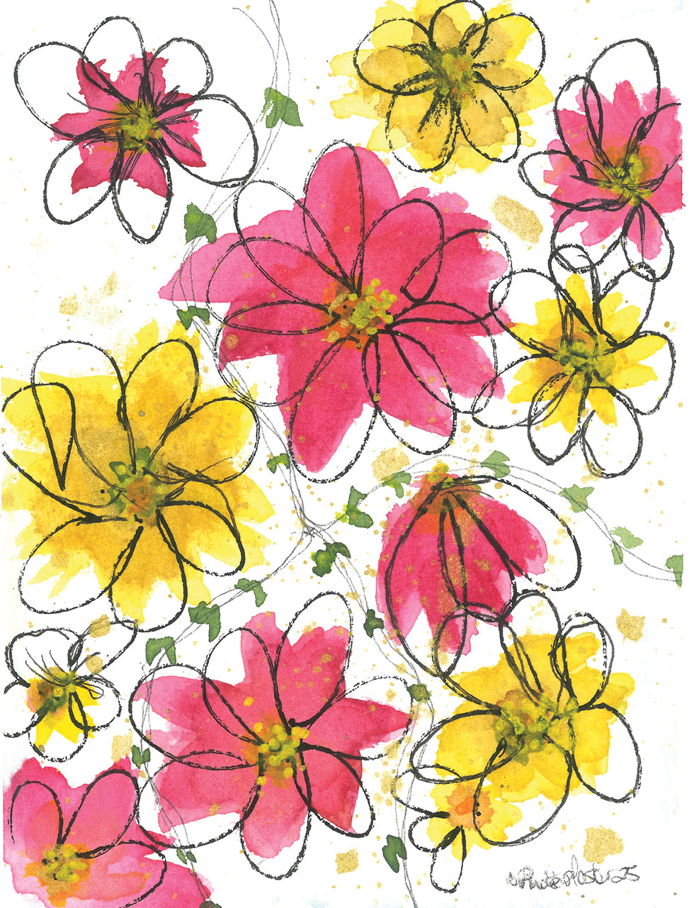 Pink and Yellow Wildflowers No. 1 Original Painting
