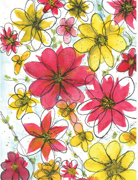 Pink and Yellow Wildflowers No. 2 Giclee Print
