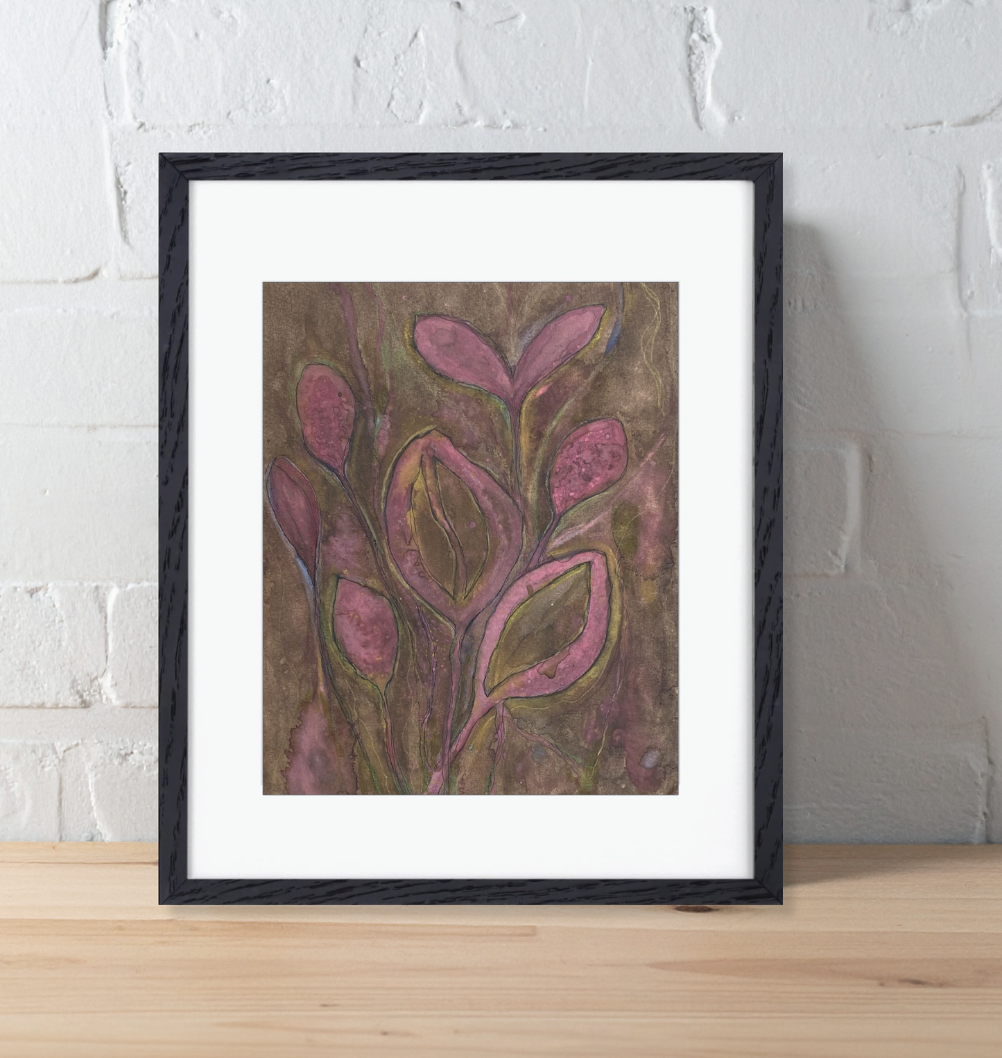 Pink Abstract Flowers Original Mixed-Media Art