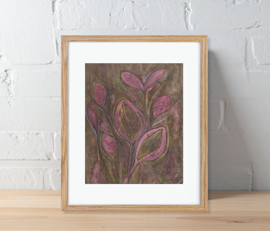 Pink Abstract Flowers Original Mixed-Media Art