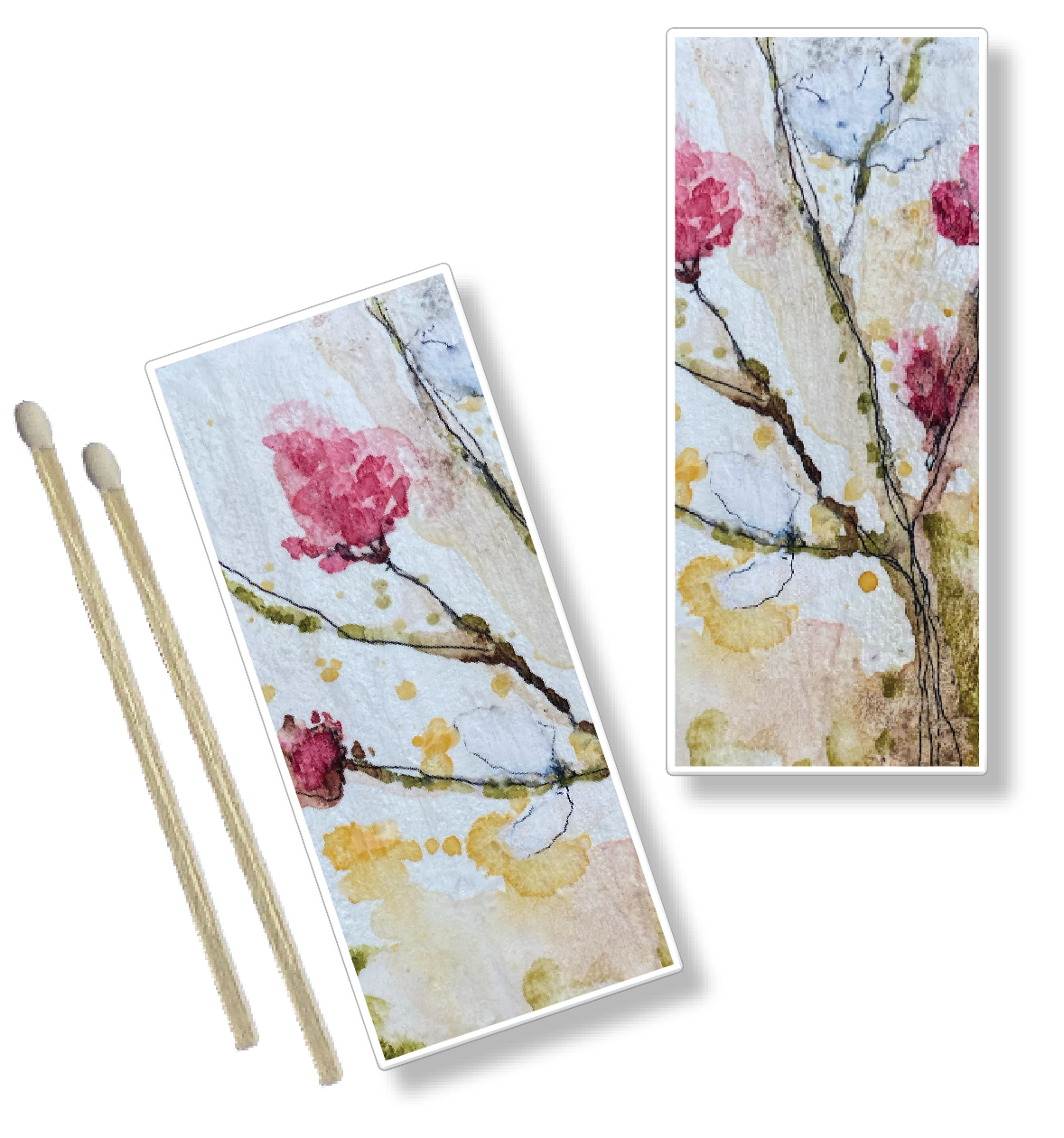 Decorative Matchbox in Abstract Red and White Fall Blossoms