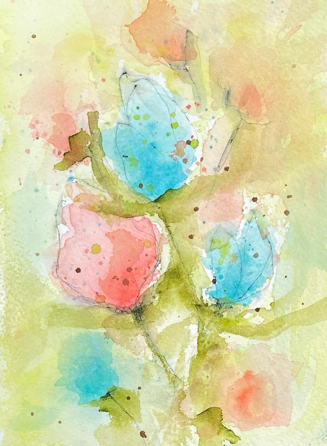 Pastel Flowers Watercolor Original Painting