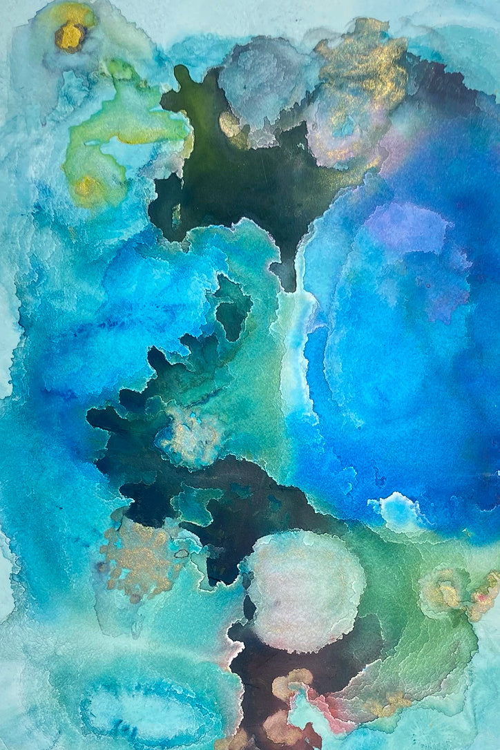 Blue Abstract Watercolor, Gouache & Acrylic on Mineral Paper