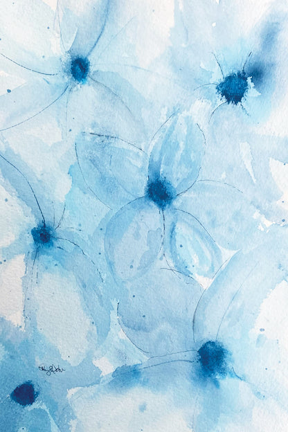 Blue Abstract Blooms Original Watercolor Painting