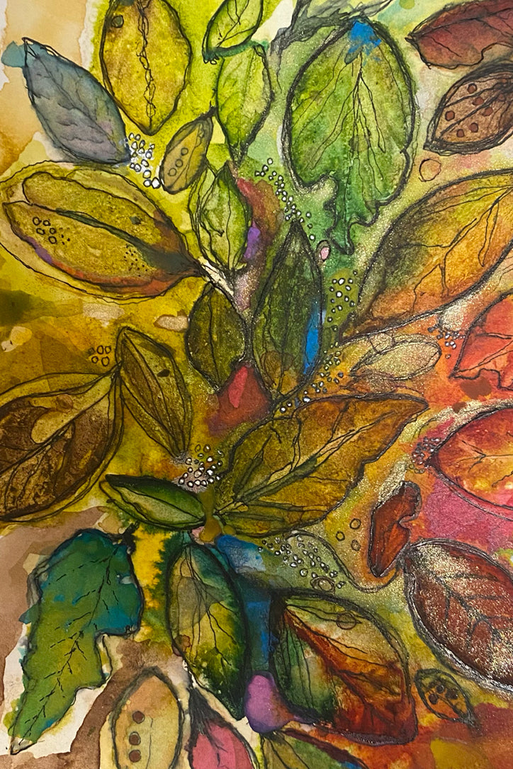 Fall Leaves Watercolor & Gouache Original Painting