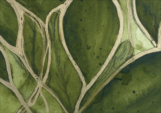 Green & Gold Abstract Foliage Original Watercolor &  Gouache Painting