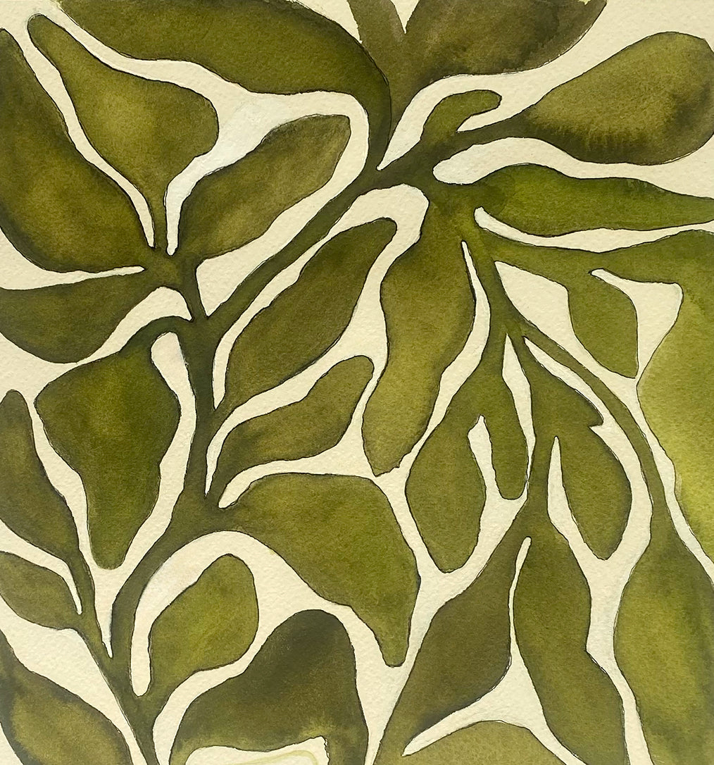 Green Abstract Foliage Original Watercolor &  Gouache Painting