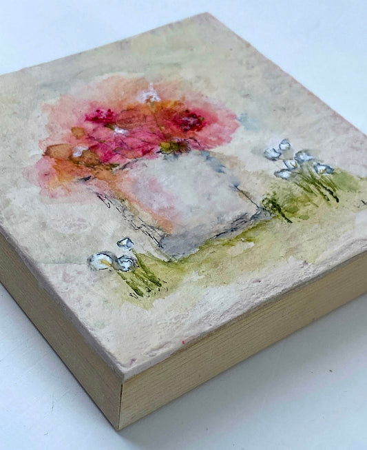 Abstract Flowers Wood Panel  Original Art