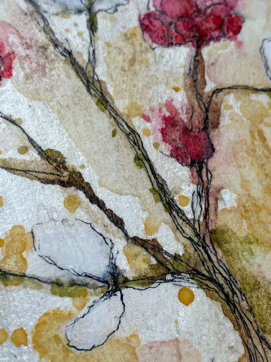 Abstract Cherry Blossom Wood Panel  Original Art