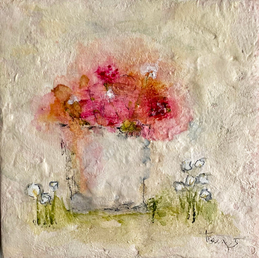 Abstract Flowers Wood Panel  Original Art
