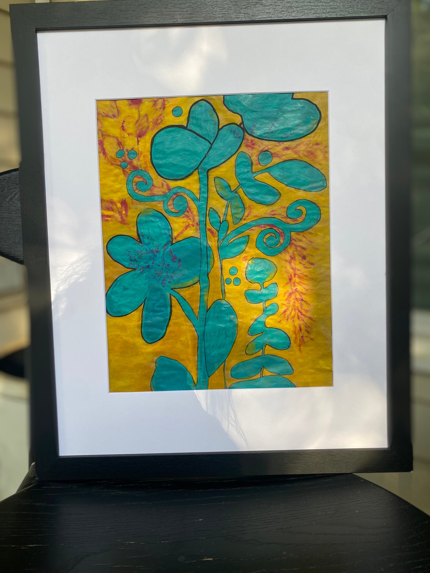 Teal green Flowers Original Painting