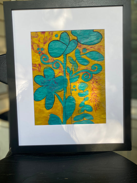 Teal green Flowers Original Painting
