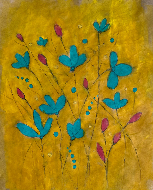 Teal Green Abstract Flowers II Original Painting