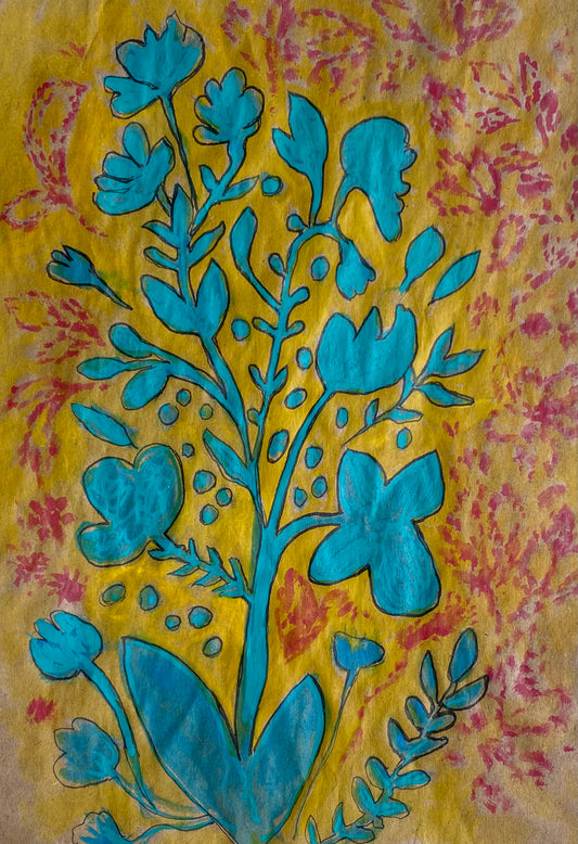 Teal Green Abstract Flowers III Original Painting