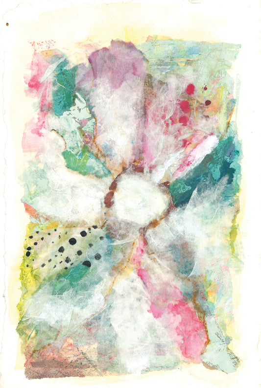 Mixed Media Abstract Flower Original Art on Handmade Paper
