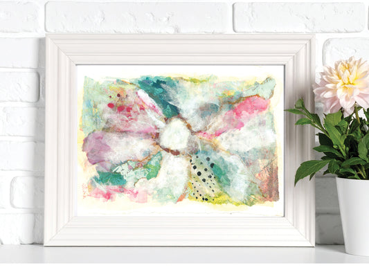 Mixed Media Abstract Flower Original Art on Handmade Paper