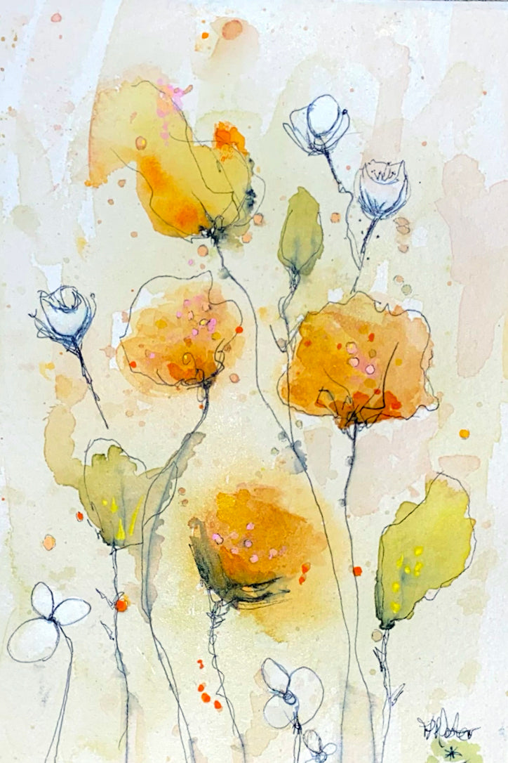 Orange Blooms Original Watercolor Painting