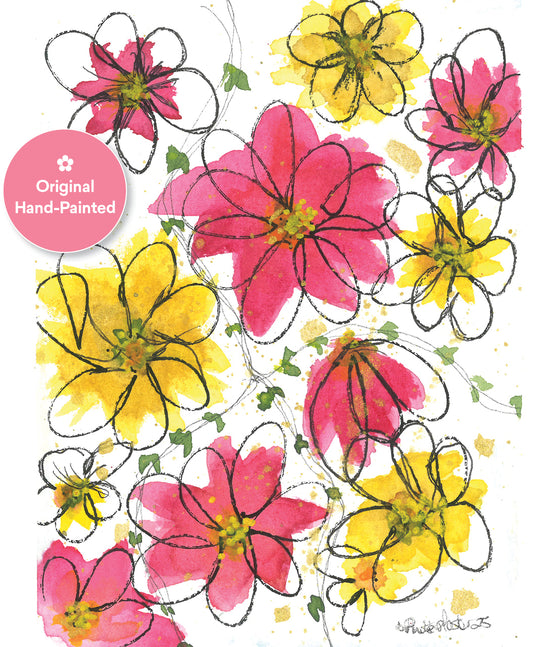 Pink and Yellow Wildflowers No. 1 Original Painting
