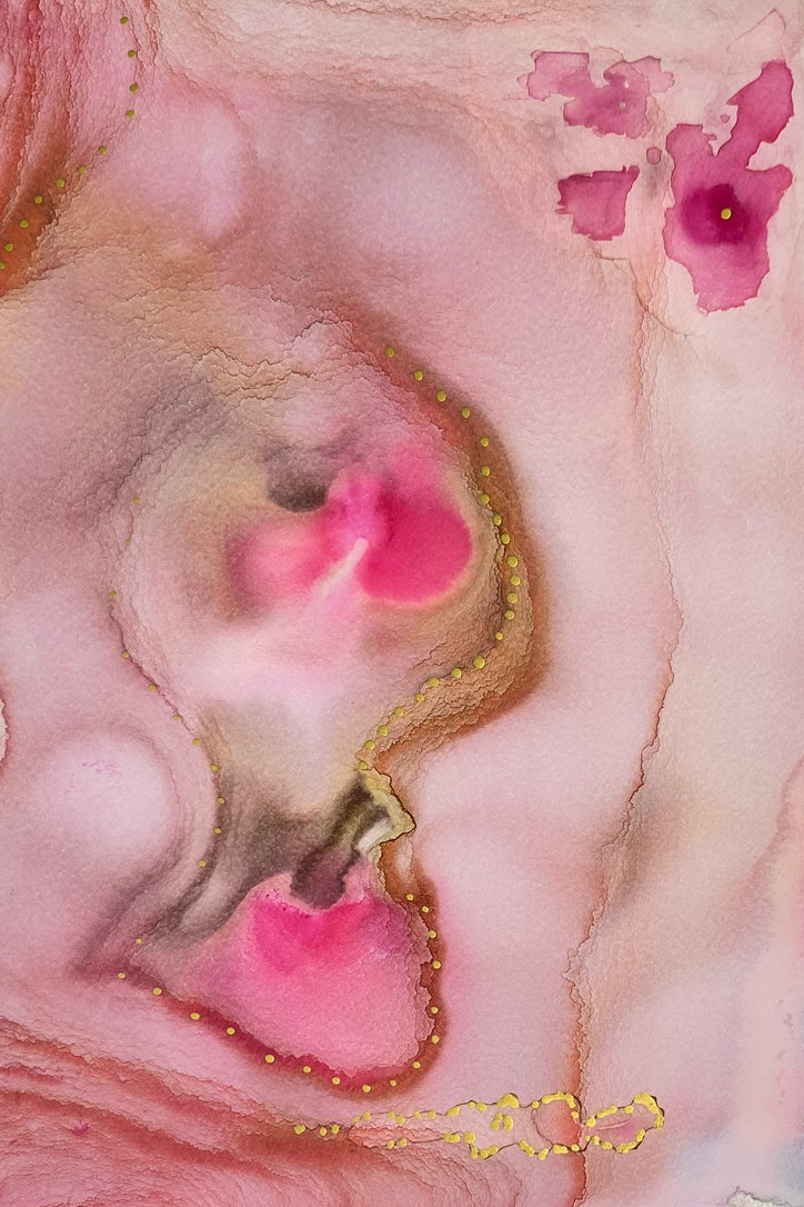 Pink Abstract Watercolor, Gouache & Acrylic on Mineral Paper
