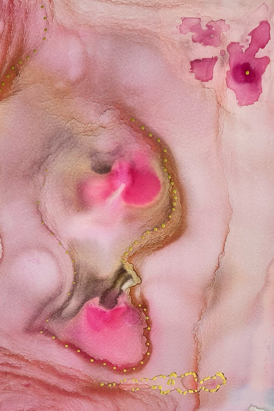Pink Abstract Watercolor, Gouache & Acrylic on Mineral Paper