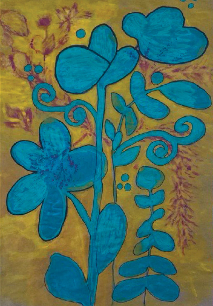 Teal green Flowers Original Painting