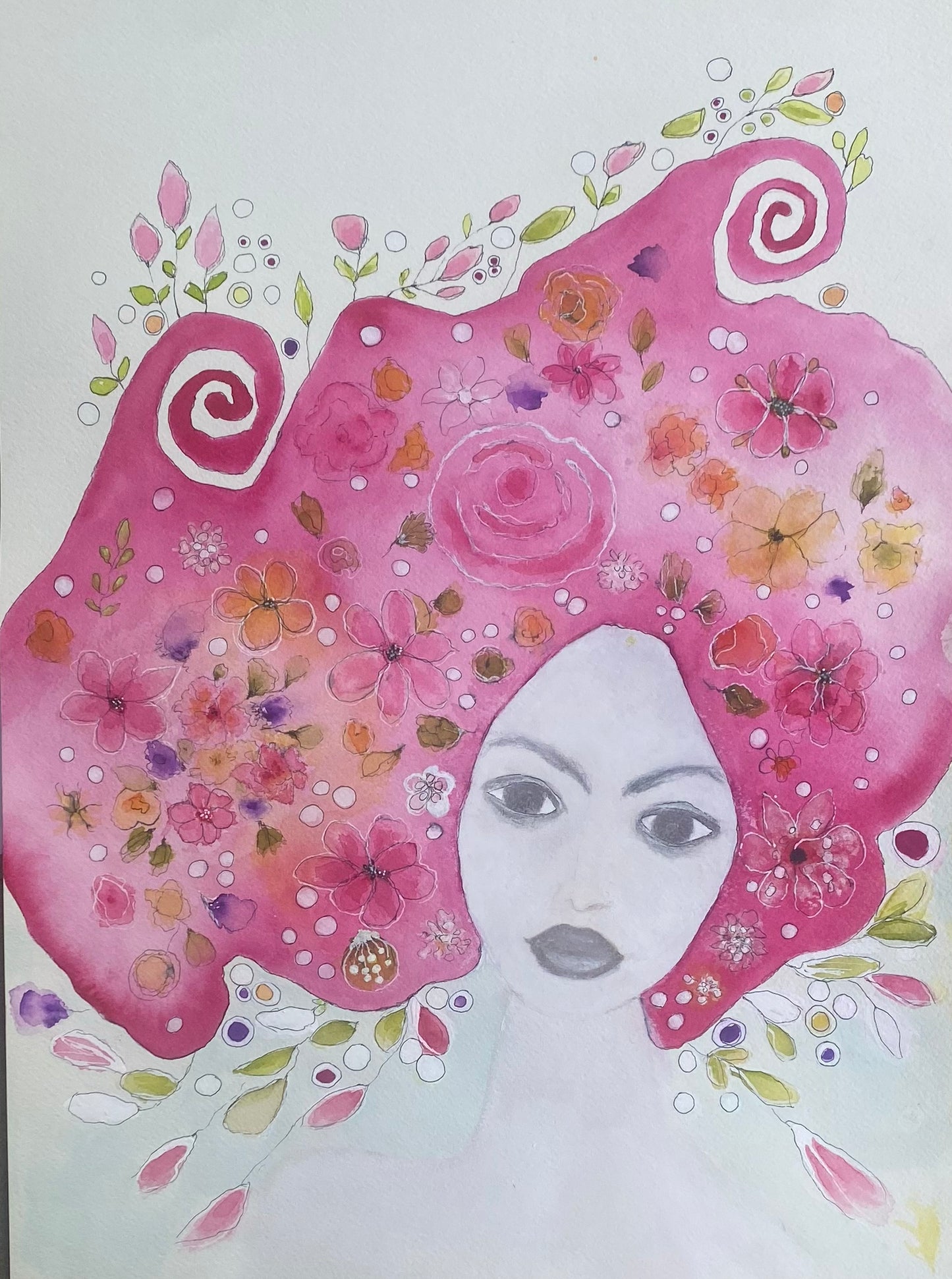 Pink Hair I Don't Care Original Painting